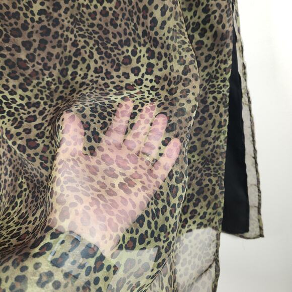DRAMA Maxi Skirt Women L Black Green Animal Print Leopard Sheer Lightweight Boho - Picture 7 of 8